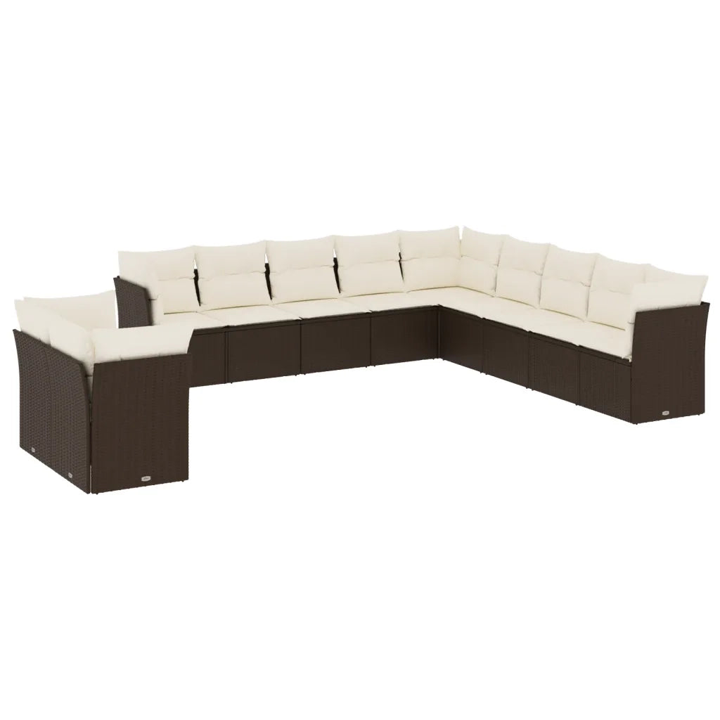 Set Divani da Giardino 11 pz con Cuscini Polyrattan Marrone 3249722