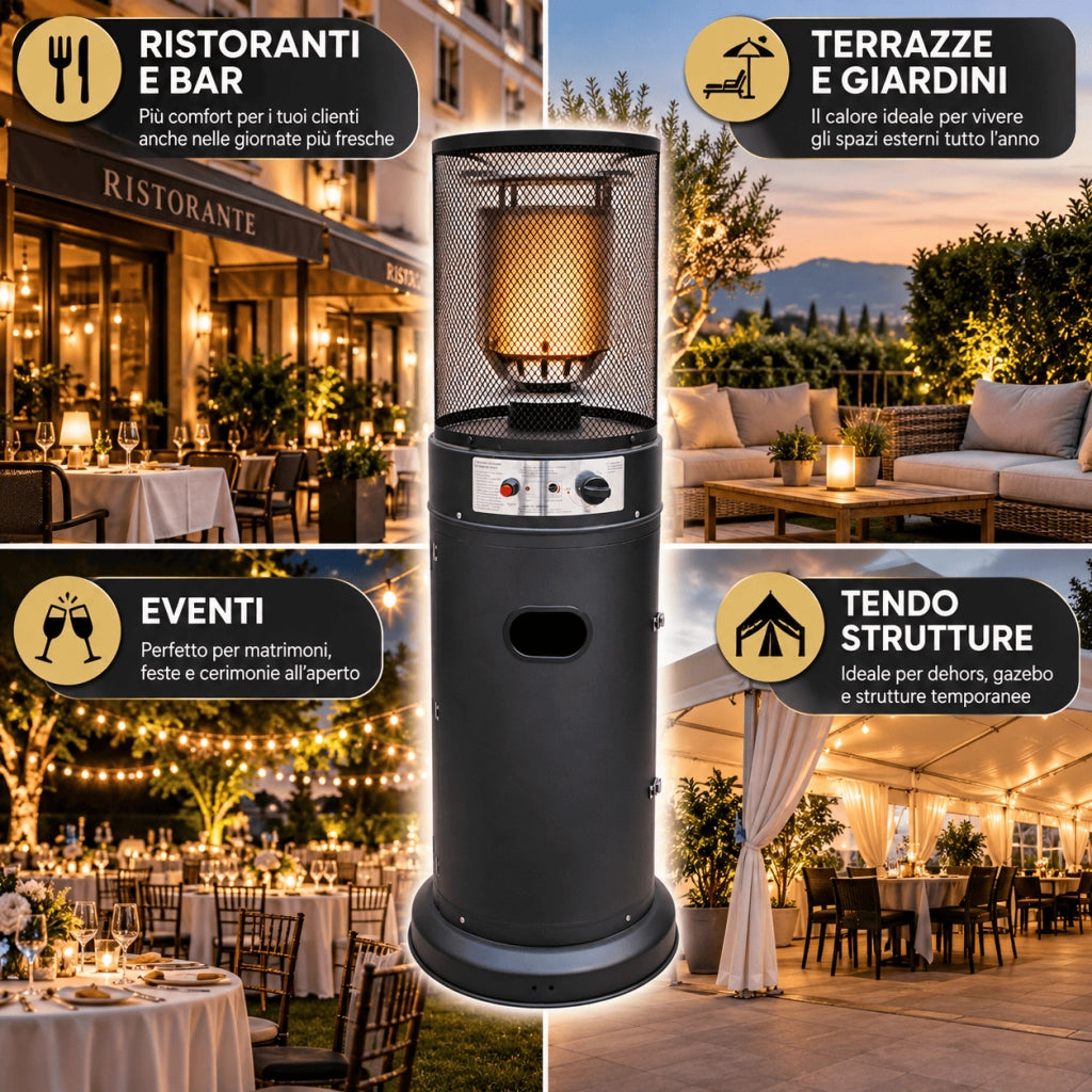 Stufa Patio Riscaldante da Esterno a Gas 13 kW con Ruote