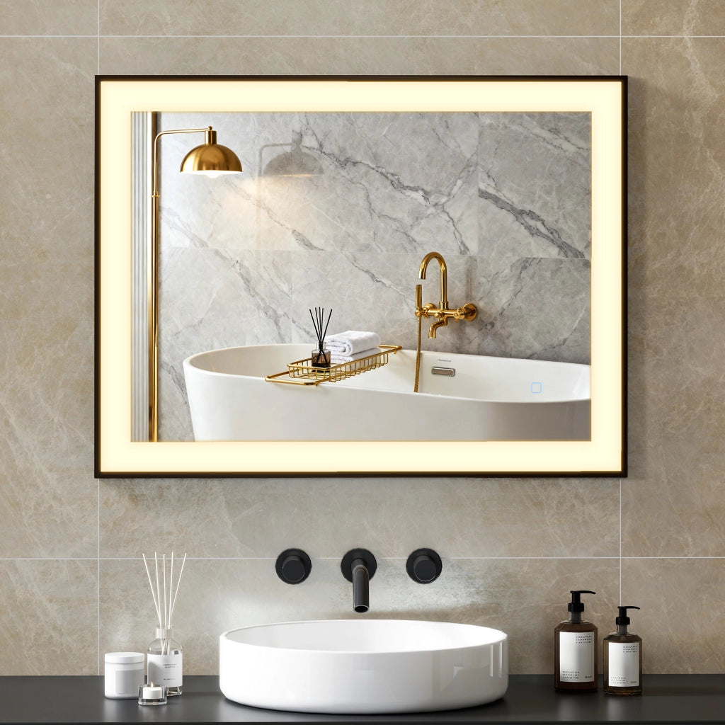 Specchio da Bagno con Luce LED ¨C Zephmum ¨C Bianco 80x60 cm Antivaho 3 Colori