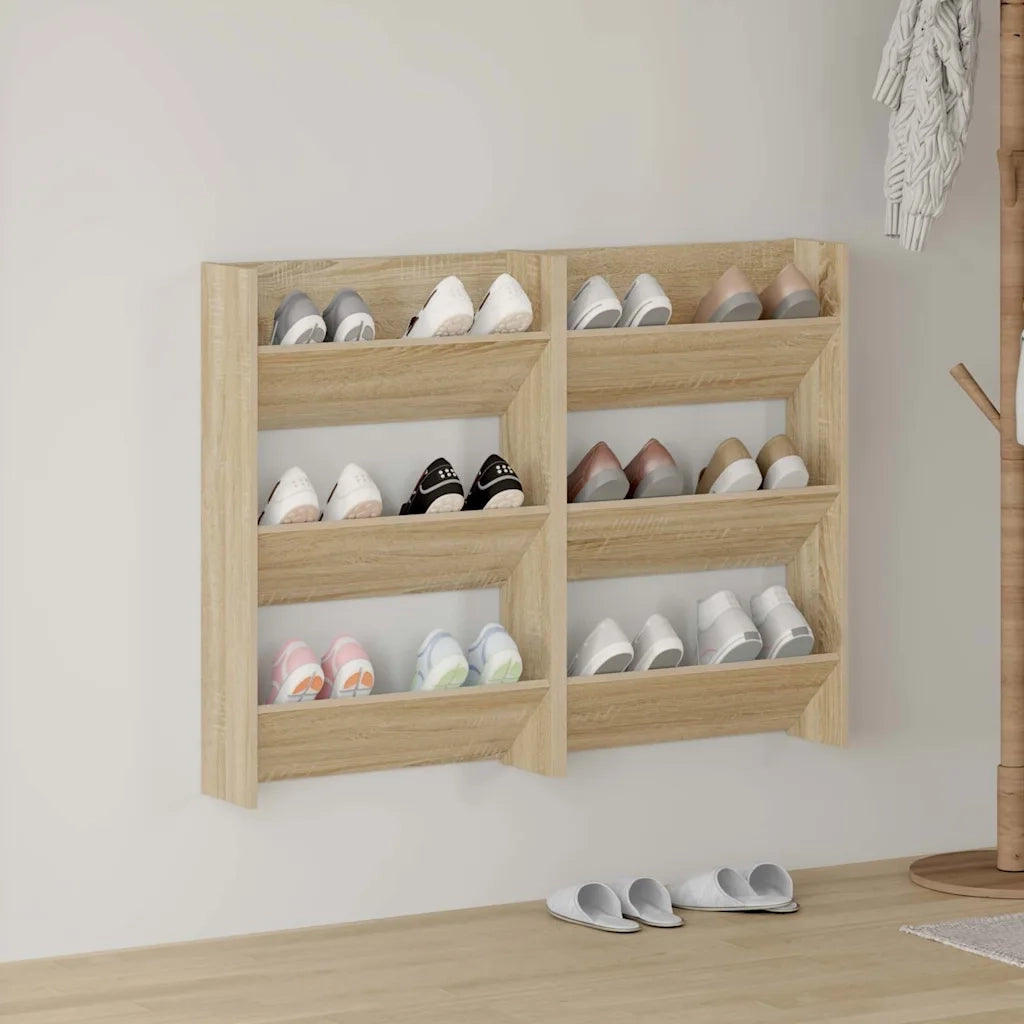 Scarpiere a Muro 2pz-Set di 2 Scaffale per scarpe Rovere Sonoma 60x18x90cm Legno Multistrato
