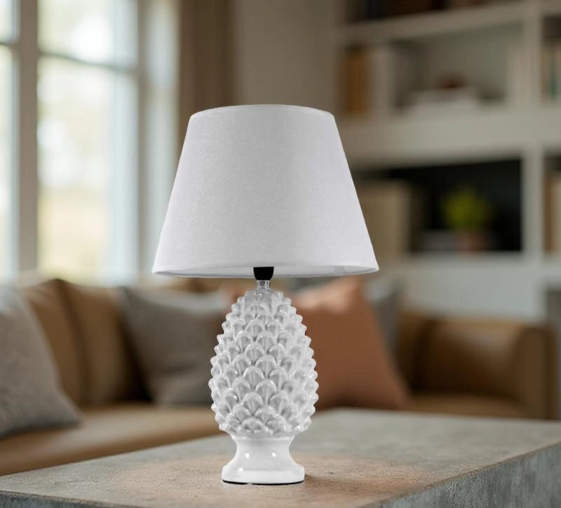 LAMPADA LUMETTO CON DESIGN A PIGNA CON BASE IN COLORE BIANCO 52 CM