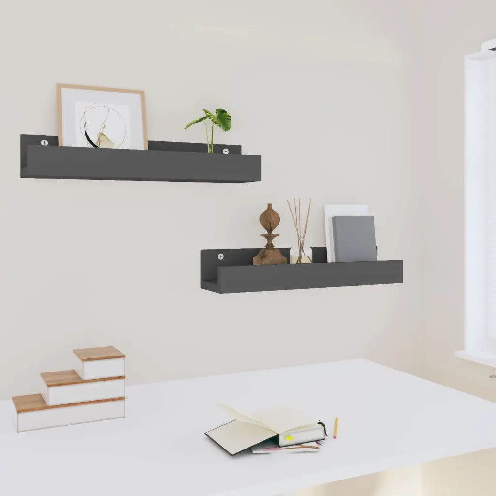 2 pz Mensole da Parete | Scaffali a Parete | Ripiano a parete Grigio 50x12x9cm Legno Massello di Pino