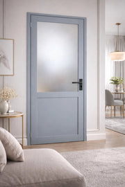 Blocco Porta Vetro Athena RAL7035 H204 x L73 Pannello Laterale a Spinta Destro + Maniglia