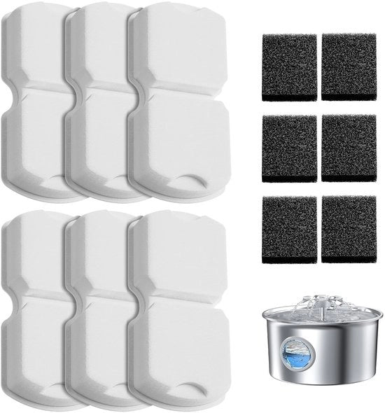 Filtro per fonte di acqua per gatti: 12 filtri - Fonte di acqua per gatti - 6 filtri a carbonio - Fonte di acqua per gatti per gatto + 6 filtri a schiuma - Materiali di alta qualità - Adatto per fonti di acqua per gatti in acciaio inossidabile