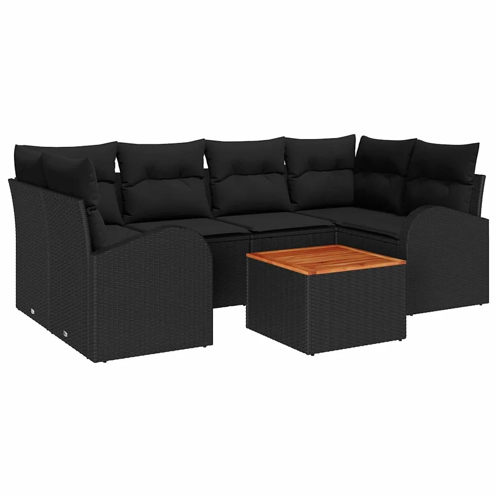 Set Divano da Giardino con cuscino 7 pcs Nero polyrattan 3347534