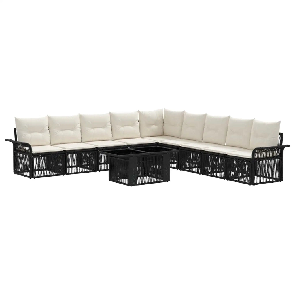 Set Divano da Giardino 10 pz Nero e Bianco Crema polyrattan 3436648