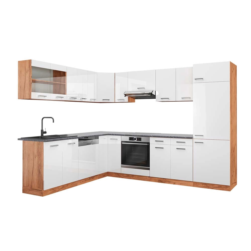 Vicco Cucina angolare completa Bianco lucido/oro power oak 227 x 287 cm , PL Antracite