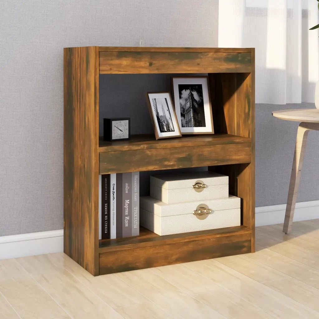 Libreria Divisorio-Scaffale per Libri-Mobile di Stoccaggio Rovere Fumo 60x30x72 cm