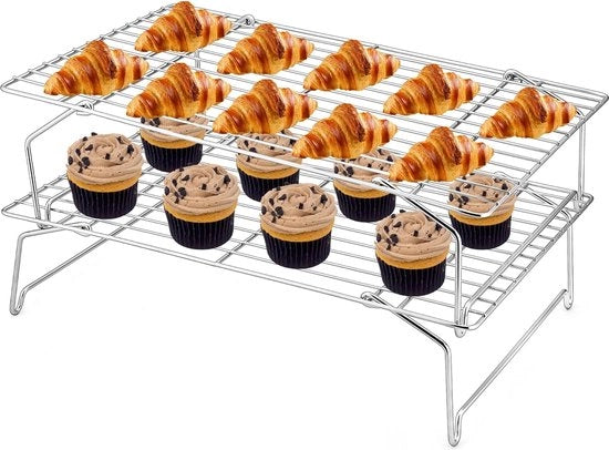 Roostierafterscherm, 2 piani, acciaio inossidabile, roostierafterschermo, deafterschermo, rettangolare, stivabile, roostierafterschermo per biscotti, pane e pizza, pieghevole e stivabile
