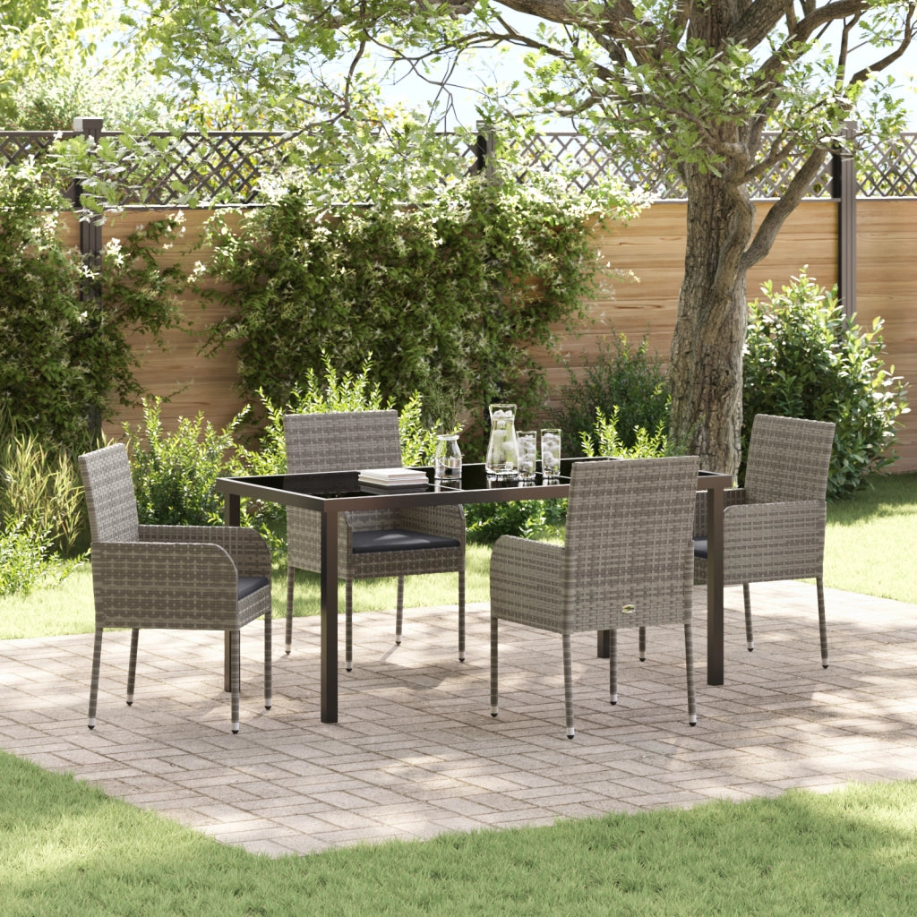 Set da Pranzo da Giardino 5 Pezzi con Cuscini Grigio Polyrattan