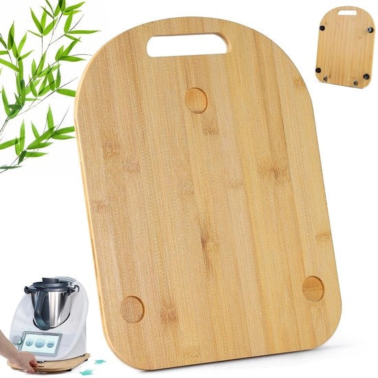 Piastra di supporto in bambù con ruote per Thermomix - 36 x 28 x 1 cm - Mattoncino in gomma - Sicura sul piano di lavoro - Protezione contro danni
