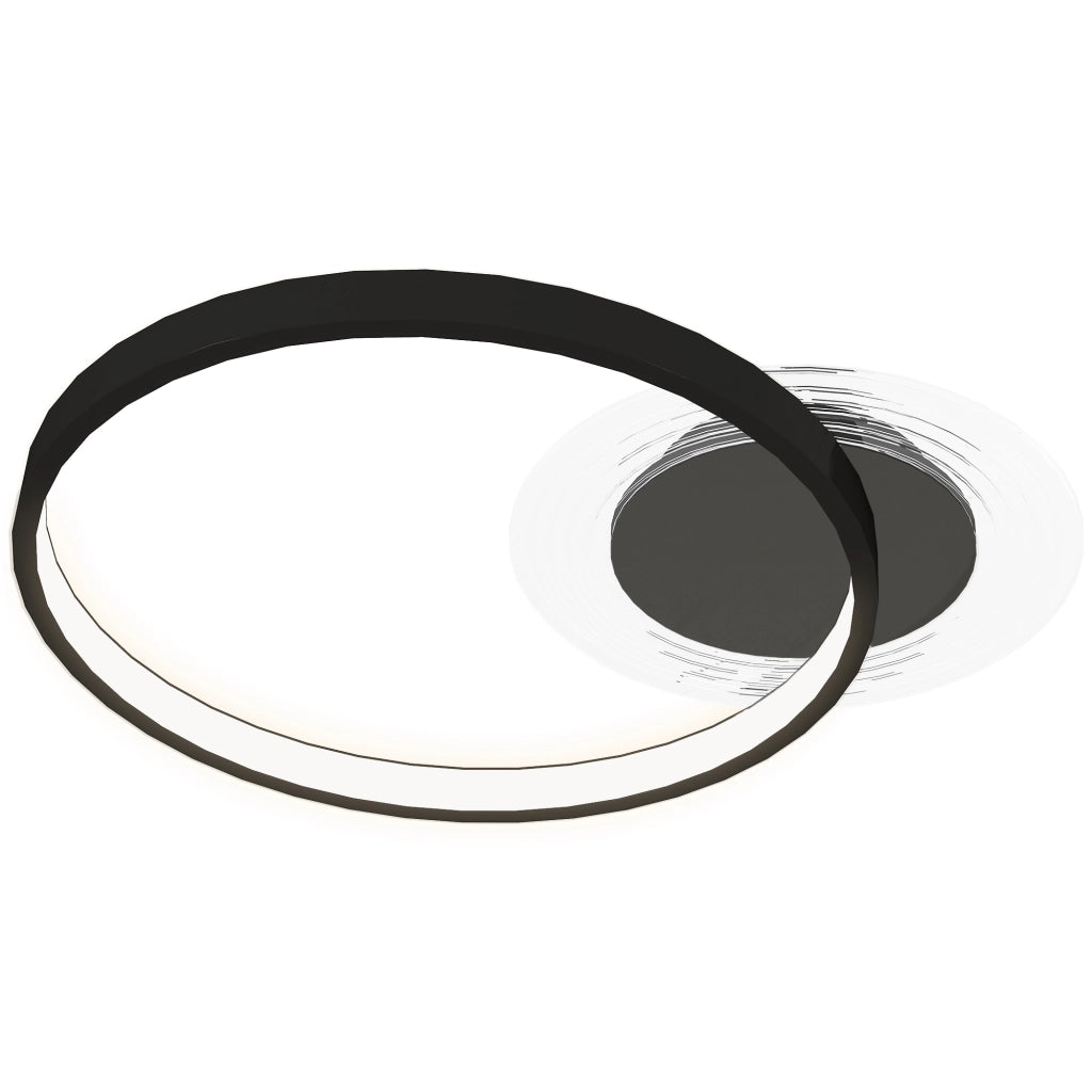 Plafoniera LED Moderna a 2 Anelli 50x40x 7,4 cm Potenza 30W in Alluminio e Acrilico Nero