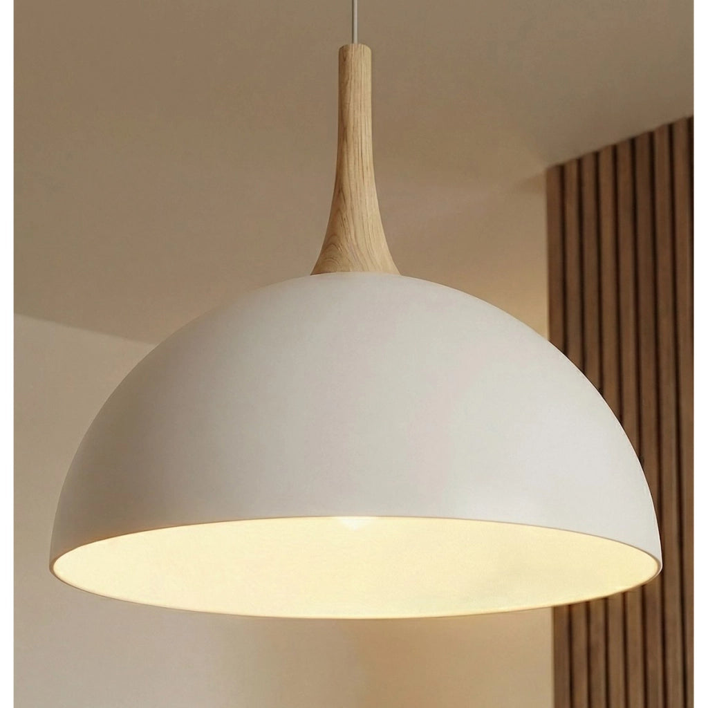 Lampada a sospensione Nautica in acciaio bianco opaco e legno