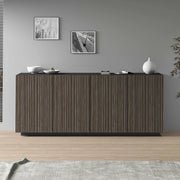 WHOUS Credenza Coste a 4 ante effetto cannetè antracite opaco e legno scuro 200x43x86 cm