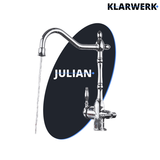 Julian | Rubinetto vintage a 3 vie con filtro cromato lucido|Rubinetto osmosi in acciaio inox da cucina|miscelatore retro 360° con filtro a 3 attacchi