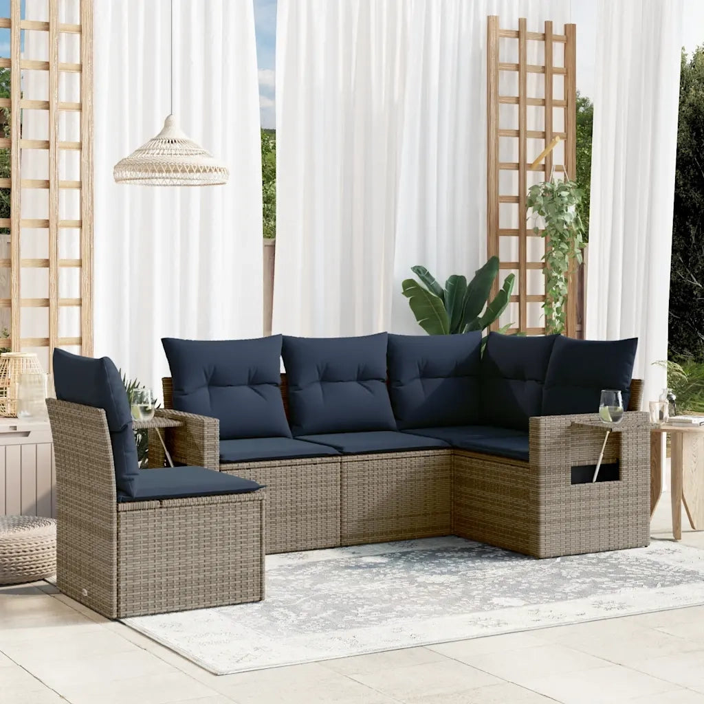 Set Divani da Giardino 5 pz con Cuscini Grigio in Polyrattan 3220170