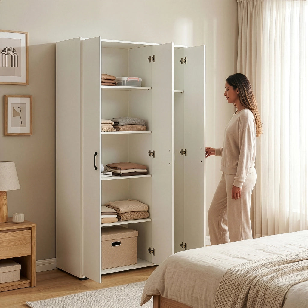 Armadio Multifunzionale Chalvefted a 3 Ante e 7 Ripiani 175x90x35 cm - Bianco [en.casa]