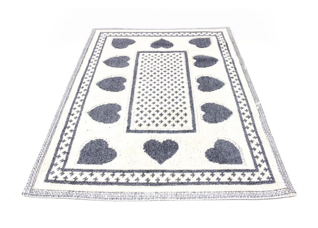 Tappeto Casa Bagno/Cucina Cotone Con Cuori Disegno Braies Colore Grigio - 70x120 - Grigio
