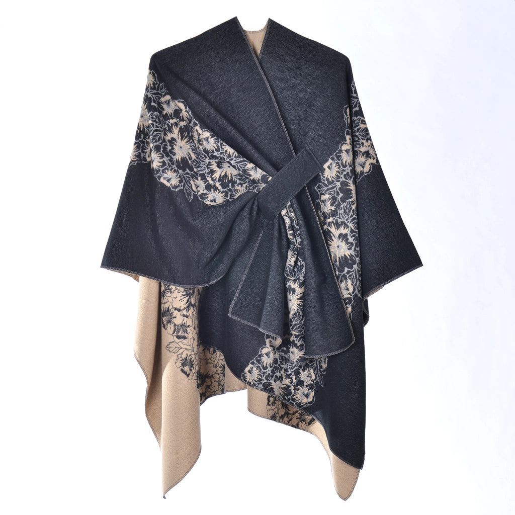 Mantella da donna in cashmere double-face con spacco