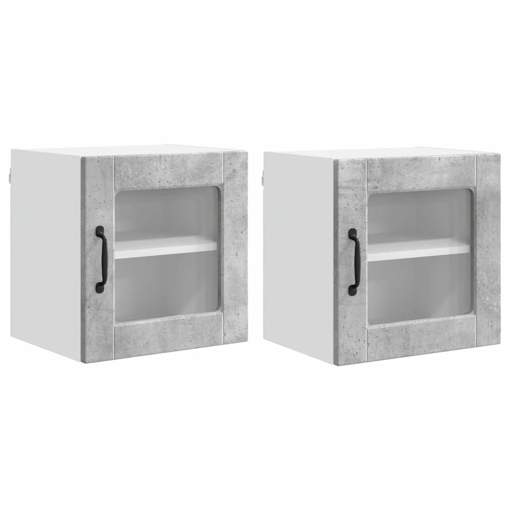 Pensile da cucina | Mobile in vetro da parete PORTO 2 pz Grigio cemento