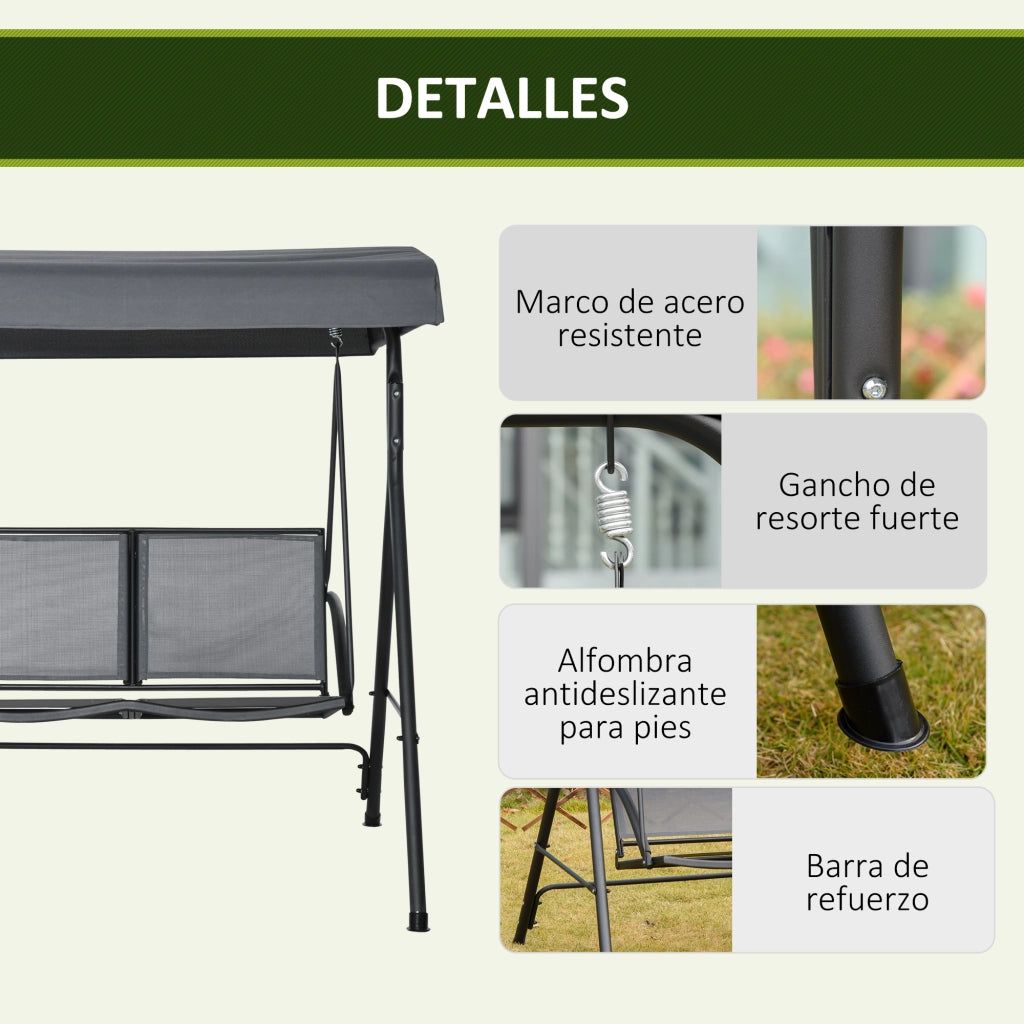 Altalena da Giardino 2 Posti ¨C Zephmum ¨C Grigio Scuro Textilene Acciaio 140x118x162 cm