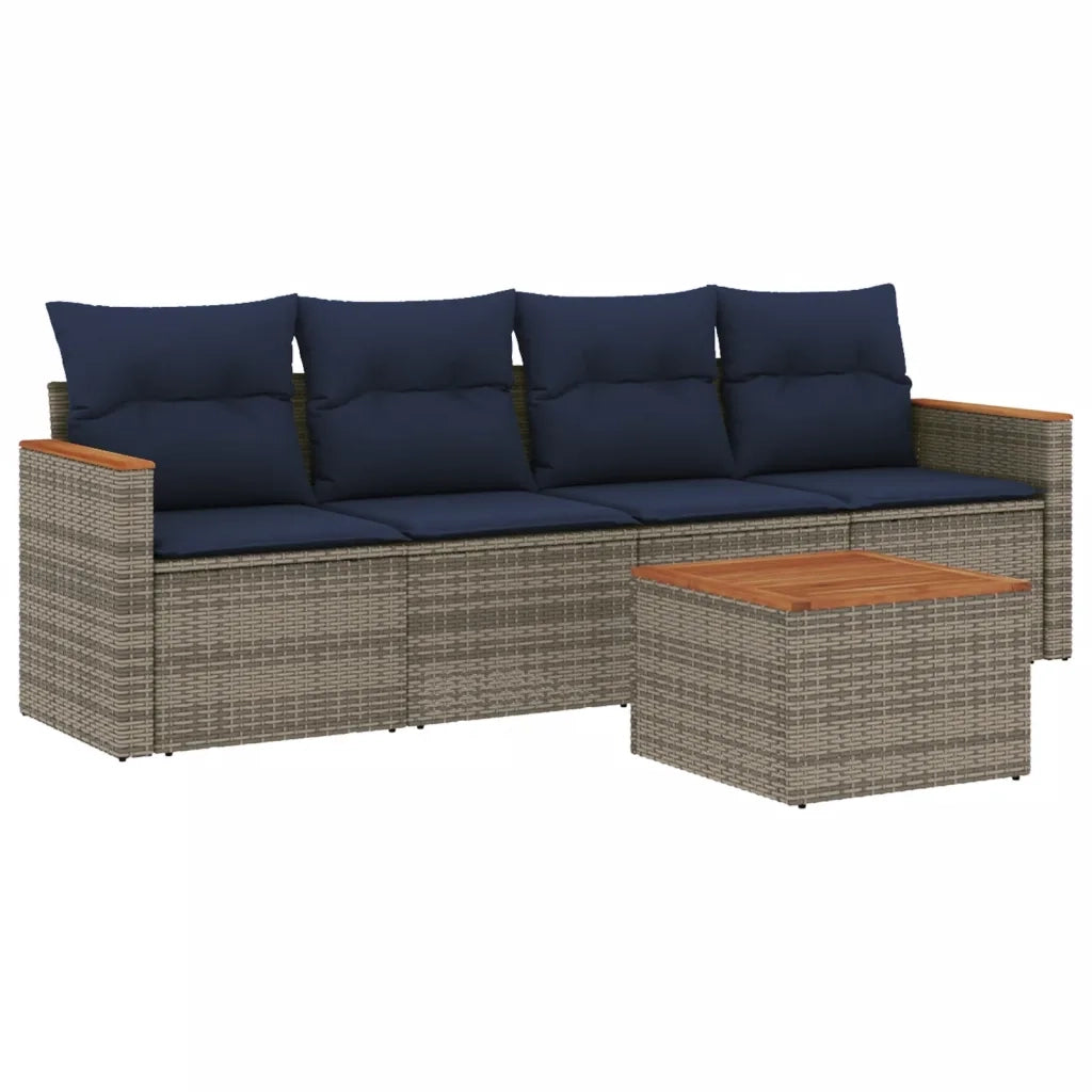 Set Divani da Giardino 5 pz con Cuscini Grigio in Polyrattan 3225781