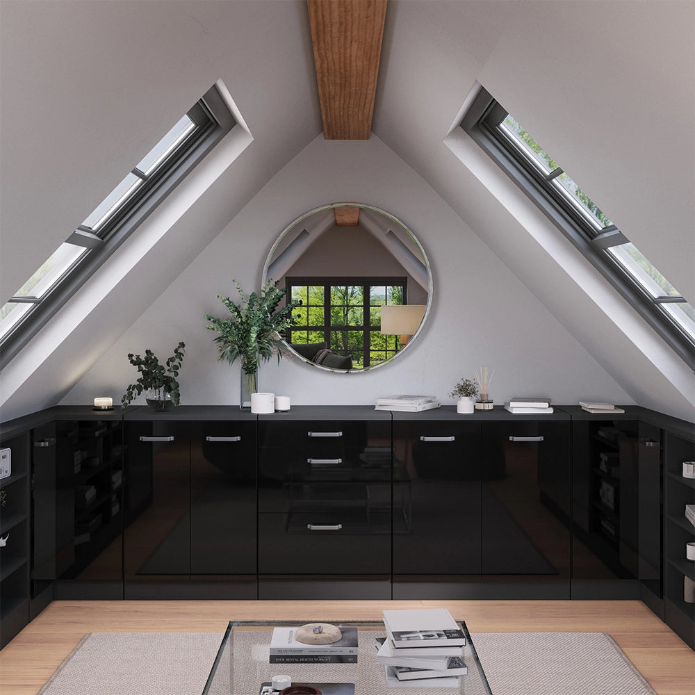 Mobile per mansarda Rion Nero lucido/Antracite 60 x 83.8 cm senza inclinazione con 3 cassetti Vicco