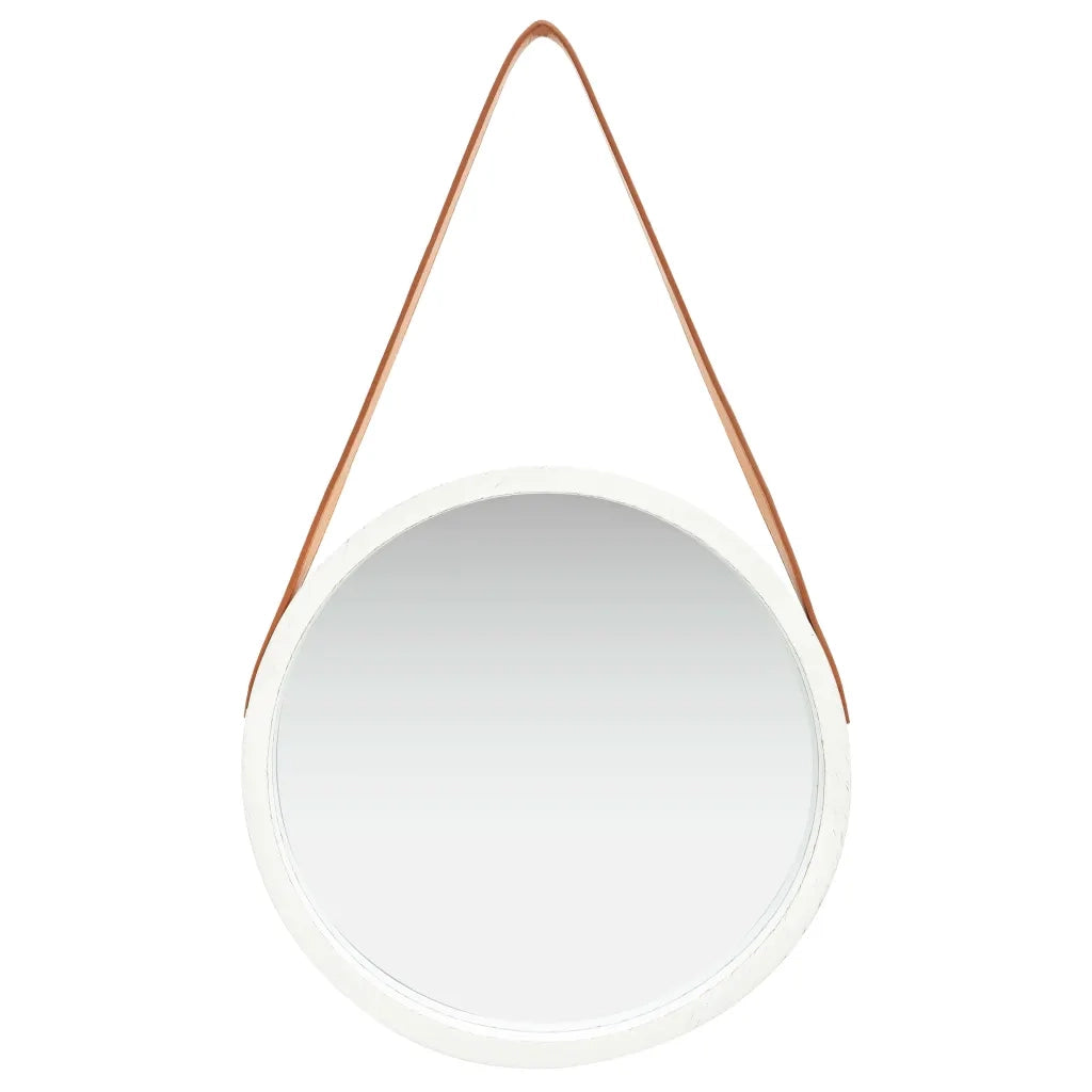 Specchio da Parete con Cinghia-Specchio a Muro-Specchio Decorativo 40 cm Bianco
