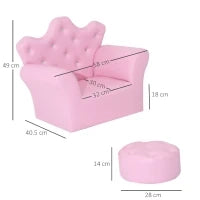 Set Poltrona per Bambini con Poggiapiedi e Bottoni Brillanti, Struttura in Legno con Imbottitura, Rivestimento PVC Rosa