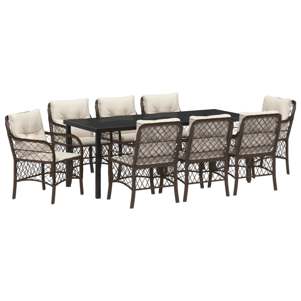 Set di Mobili da Giardino 9 Pezzi con Cuscini Marrone Polyrattan