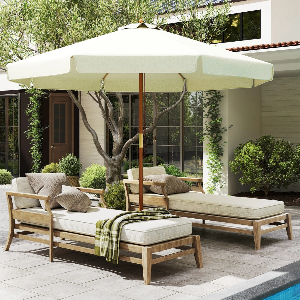 Ombrellone in Legno con Sistema a Puleggia e 8 Stecche di Bamb¨´ ¨C zephmum ¨C ?325x250 cm Crema