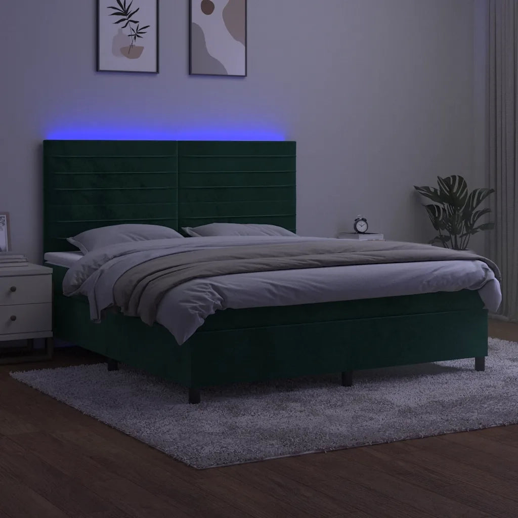 Letto a Molle con Materasso e LED Verde Scuro 160x200cm Velluto 3136194