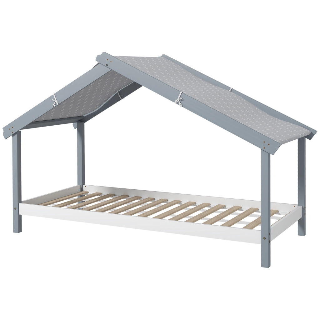 Letto a Casetta Montessori per Bambini con Tetto Stellato ¨C zephmum ¨C 90x190 cm, Grigio, Legno di Pino