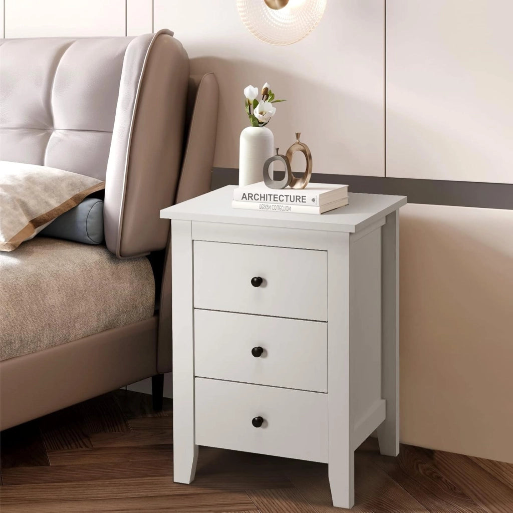 Comodino in Legno, Tavolino da Salotto con 3 Cassetto, Moderno Tavolino da Salotto per Soggiorno, Camera da Letto, 46 x 37 x 65 cm, 2 Colori (2 bianco)