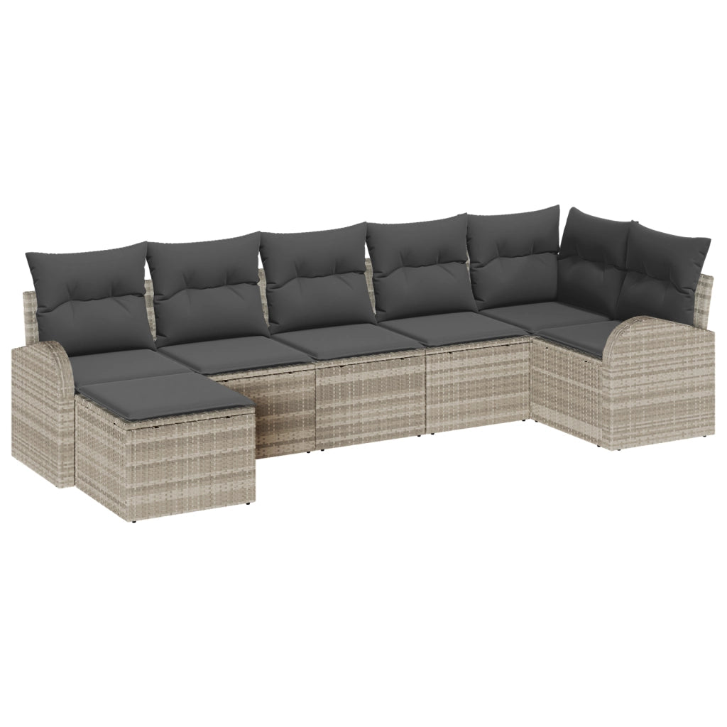Set da Giardino 7 Pezzi con Cuscini Grigio Chiaro in Rattan Sintetico