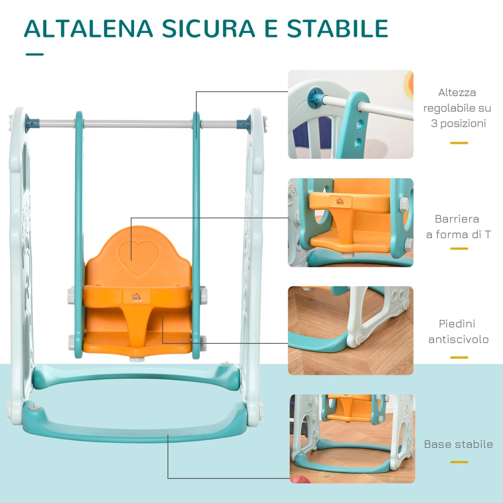 EasyComfort Scivolo 3 in 1 per Bambini con Altalena Regolabile, Canestro e Palle per Cameretta e Giardino, 149x186x98cm, Blu e Arancione