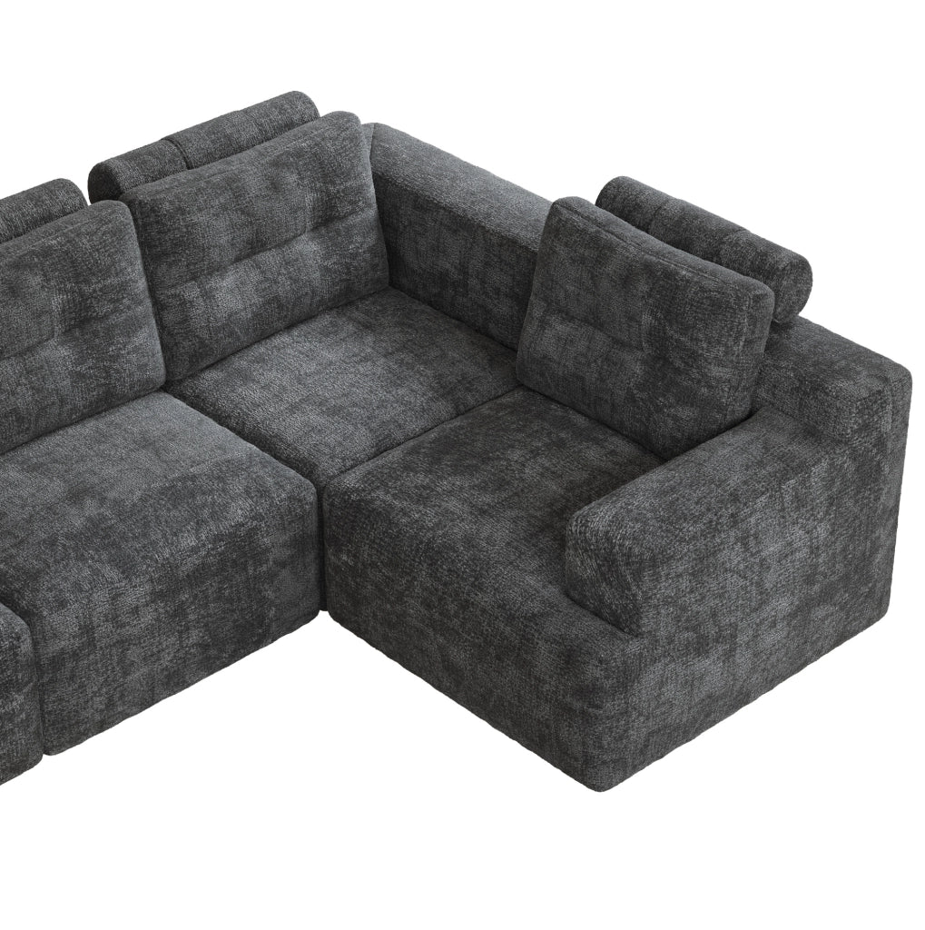 Divano modulare a U con pouf; 252 x 180 x 82 cm; chenille grigio
