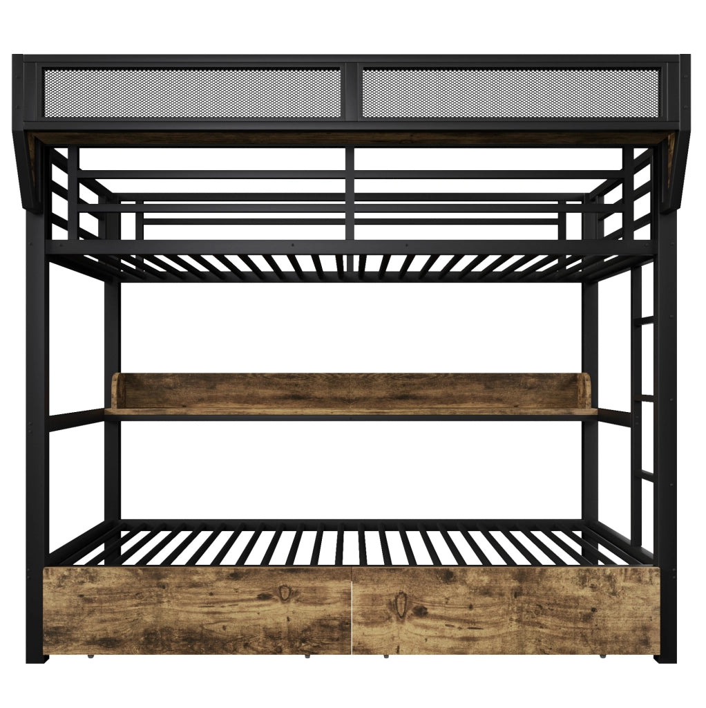 Letto a castello 204x113x176.5 cm con LED integrato; 2 cassetti e struttura in metallo; nero