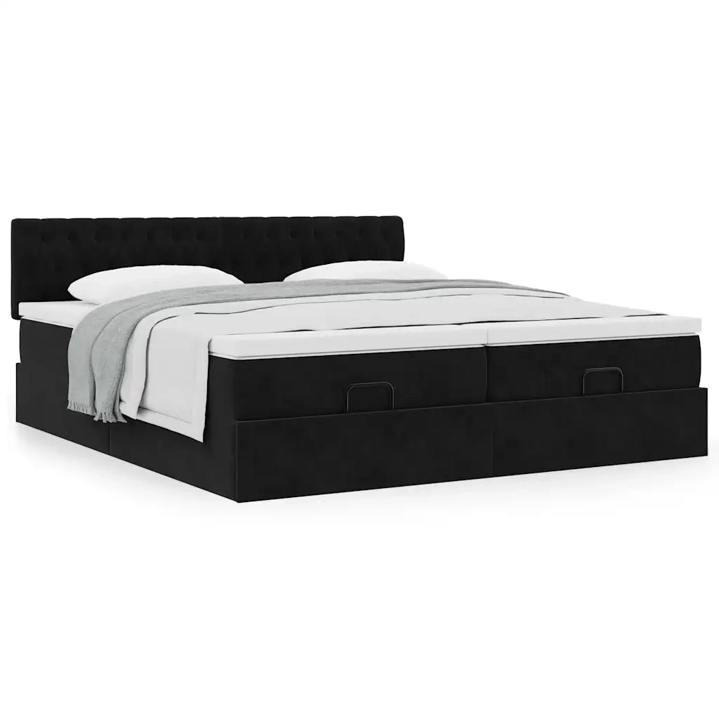 Struttura Letto Pouf con Materassi Nero 160x200 cm in Velluto 3312088
