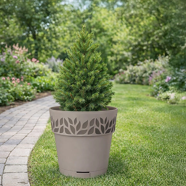 VASO TONDO 'CLOE' Ø 15 x h.15 - greige/grigio quarzo  - STEFANPLAST