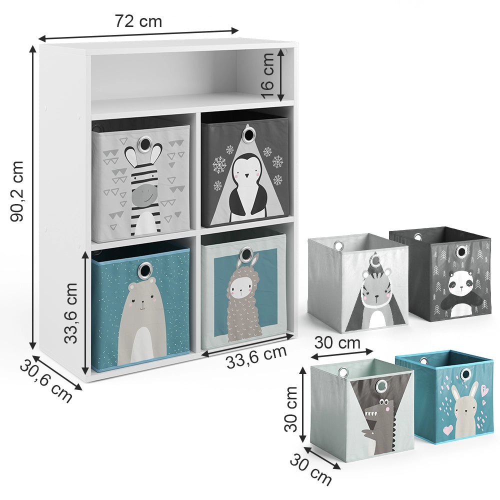 Vicco Libreria bambini Bianco 72 x 90.2 cm con 4 scatole pieghevoli