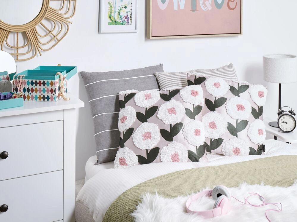 Set di 2 cuscini decorativi in cotone rosa 45 x 45 cm con motivo floreale sfoderabile Accessori moderni per la camera da letto Soggiorno