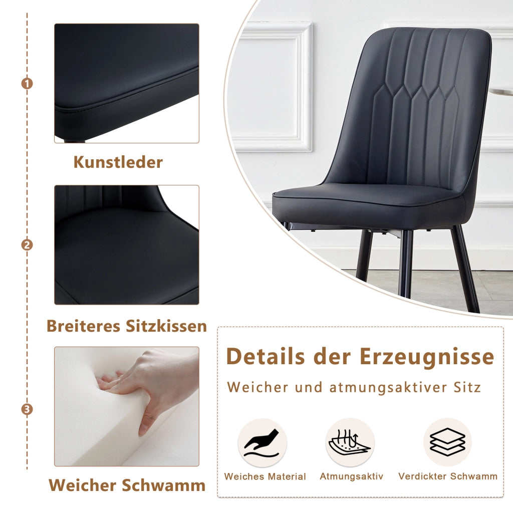 Sedia da Pranzo con Schienale Ergonomico e Gambe Antiscivolo, in Metallo e PU, Nero