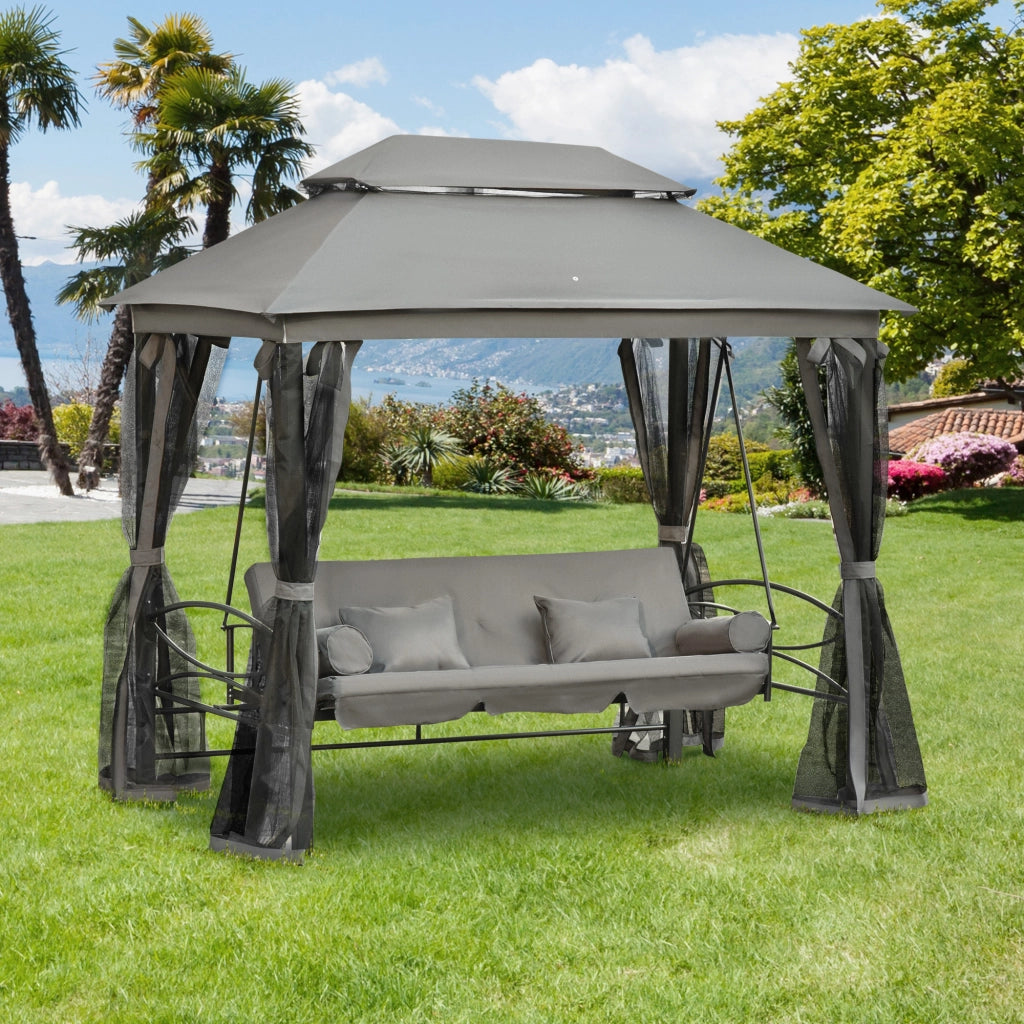Divano da Giardino 3 Posti con Materasso ¨C Zephmum ¨C Grigio 256x172x248 cm