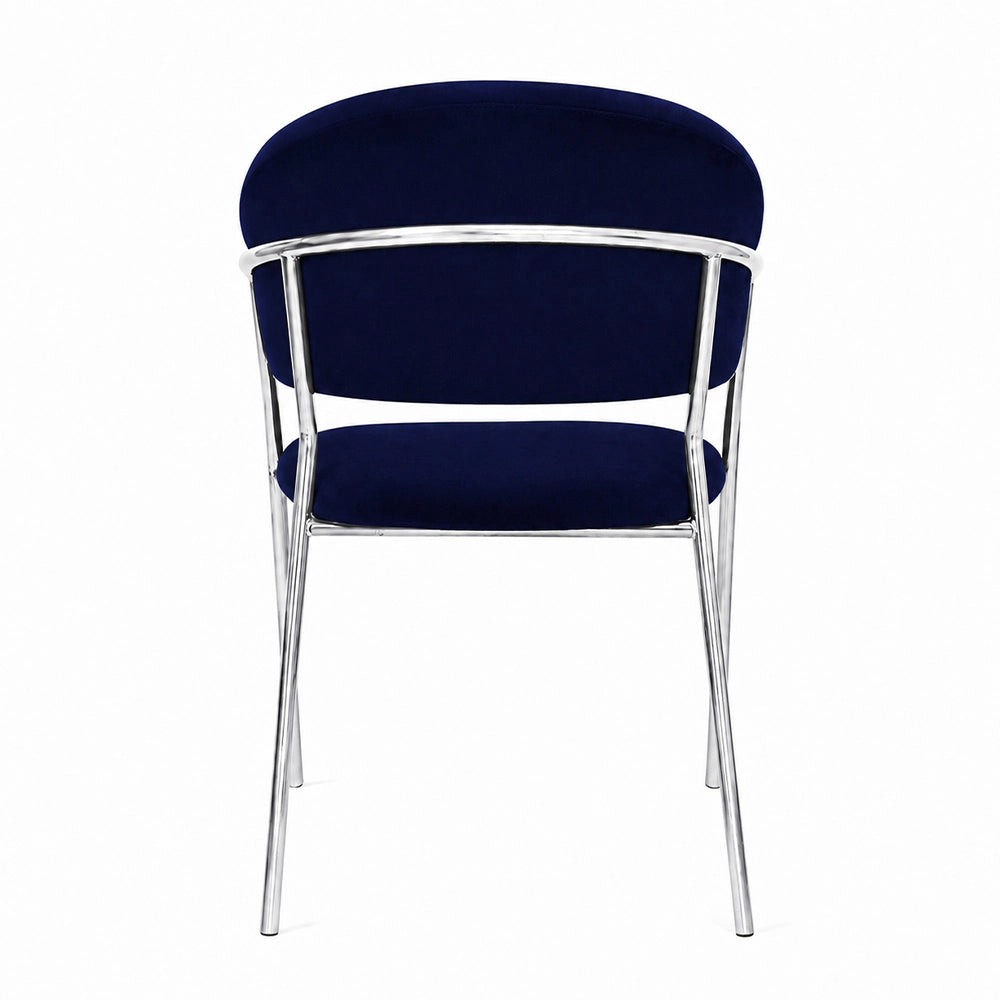Sedie da pranzo set da 2 Aurelia in velluto blu notte con gambe in ferro cromato
