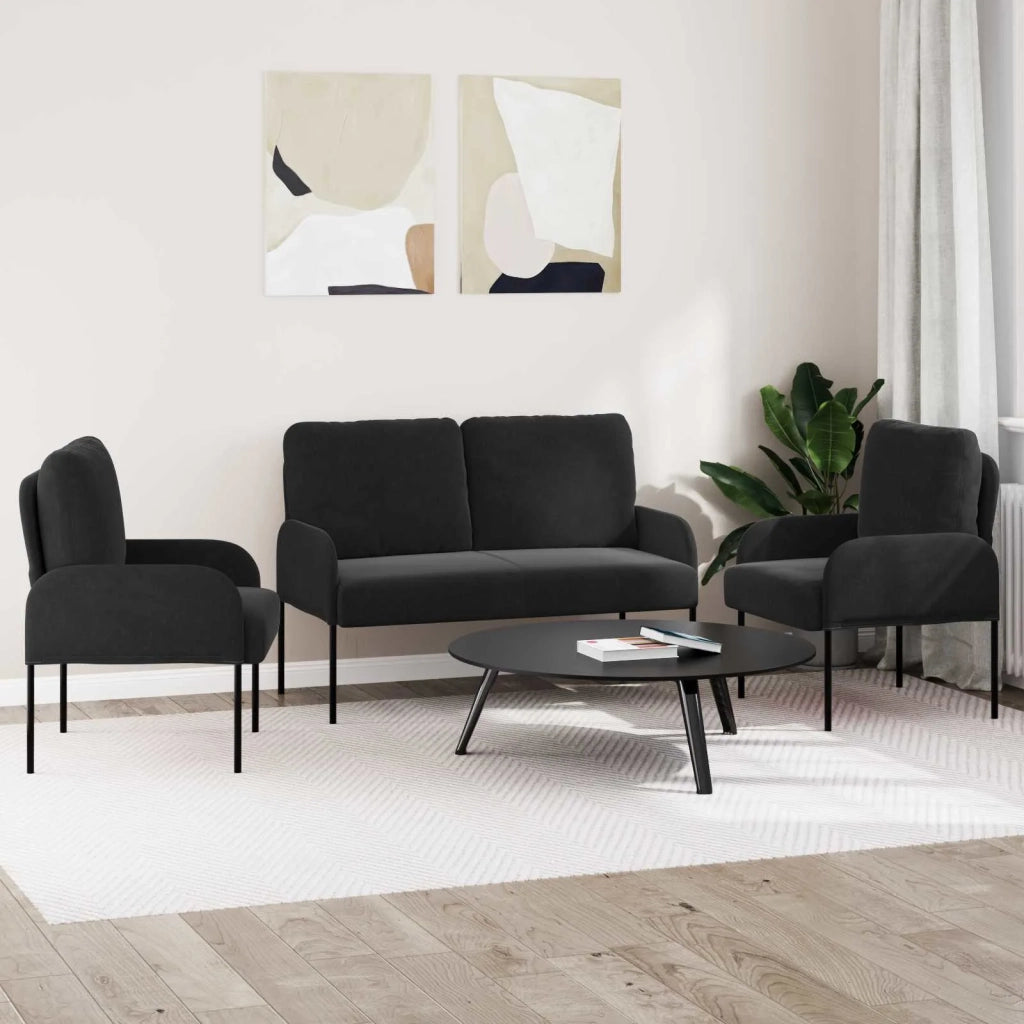 Set divani 3 pcs Nero 115 x 56 x 80 cm Legno compensato