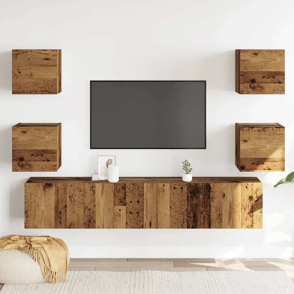 Mobili TV a Parete 6 pz Legno Vecchio Legno Multistrato 3328967