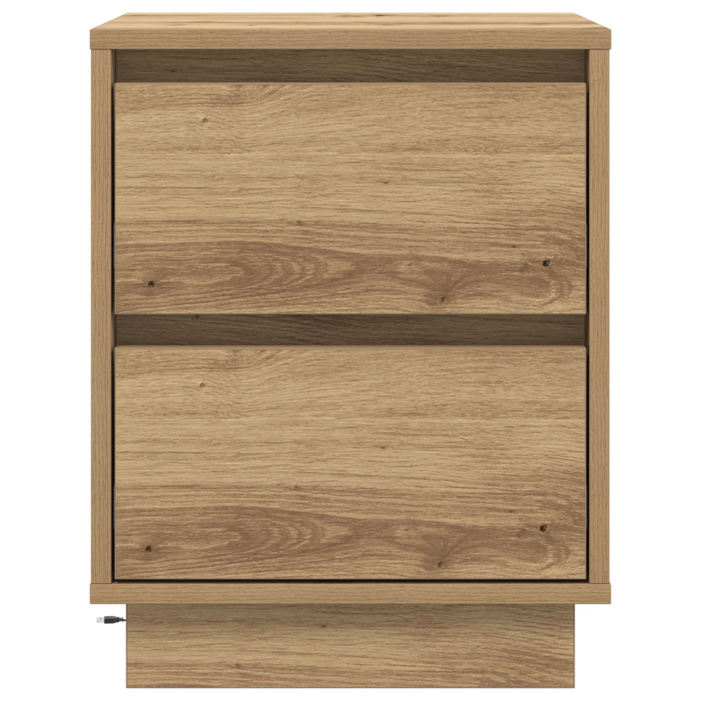 Comodini con luci LED 2 pz Rovere Artigianale 39x34.5x50 cm