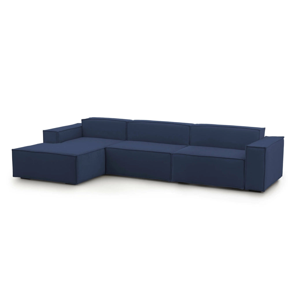 Divano fisso Atrillo, Divano componibile a 4 posti con penisola sinistra, Made in Italy, SofÒ  moderno in tessuto, Cm 340x170h70, Blu