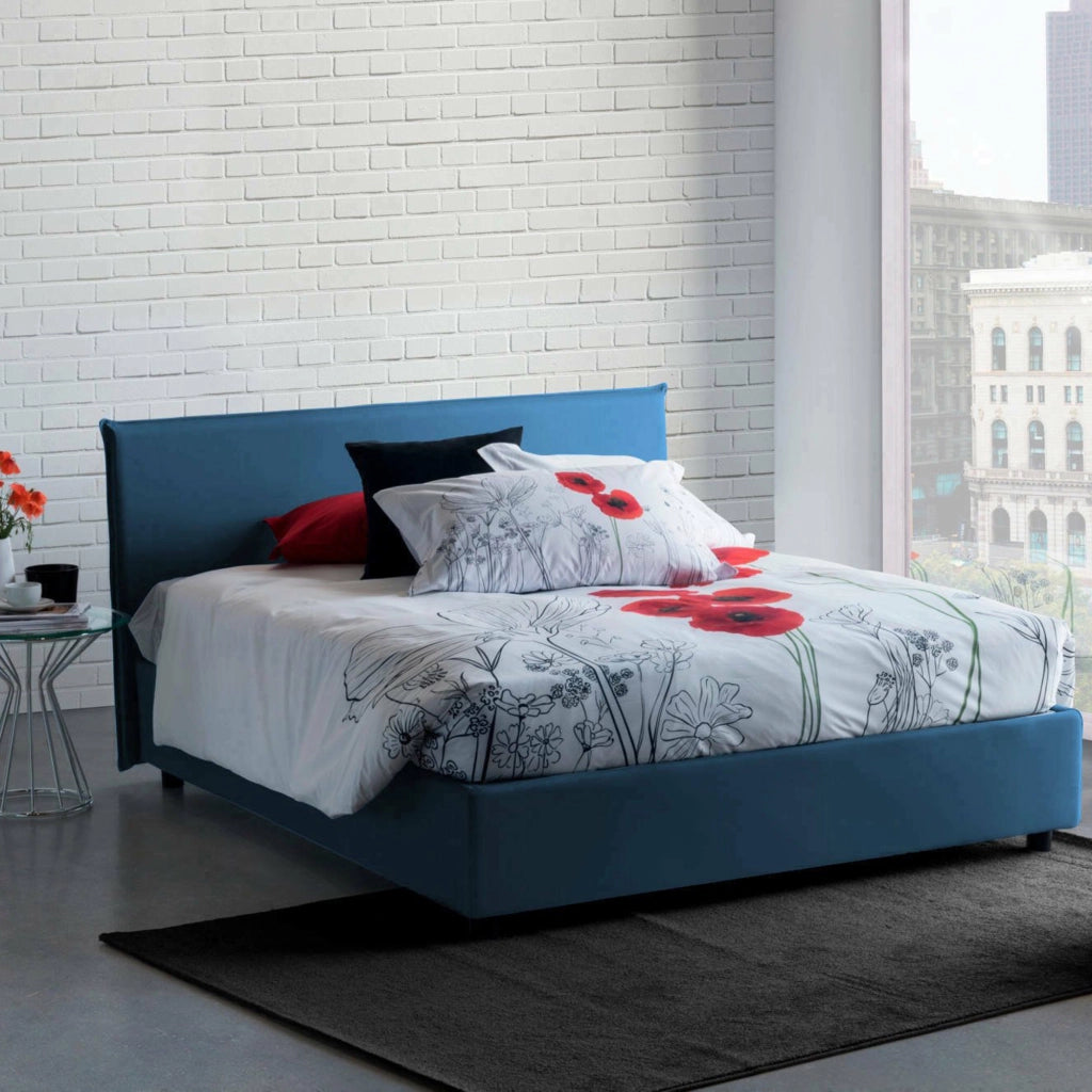 Letto Matrimoniale Anassimene, Letto Matrimoniale Materasso Incluso Made in Italy, blu